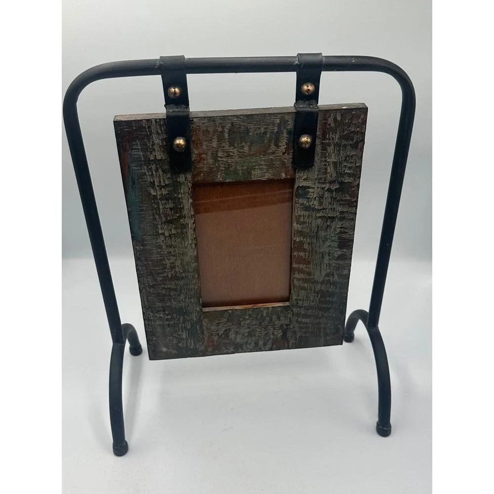 Picture Photo Frame Tabletop 4x6 Multi Distressed Wood Rustic Metal Stand Farm